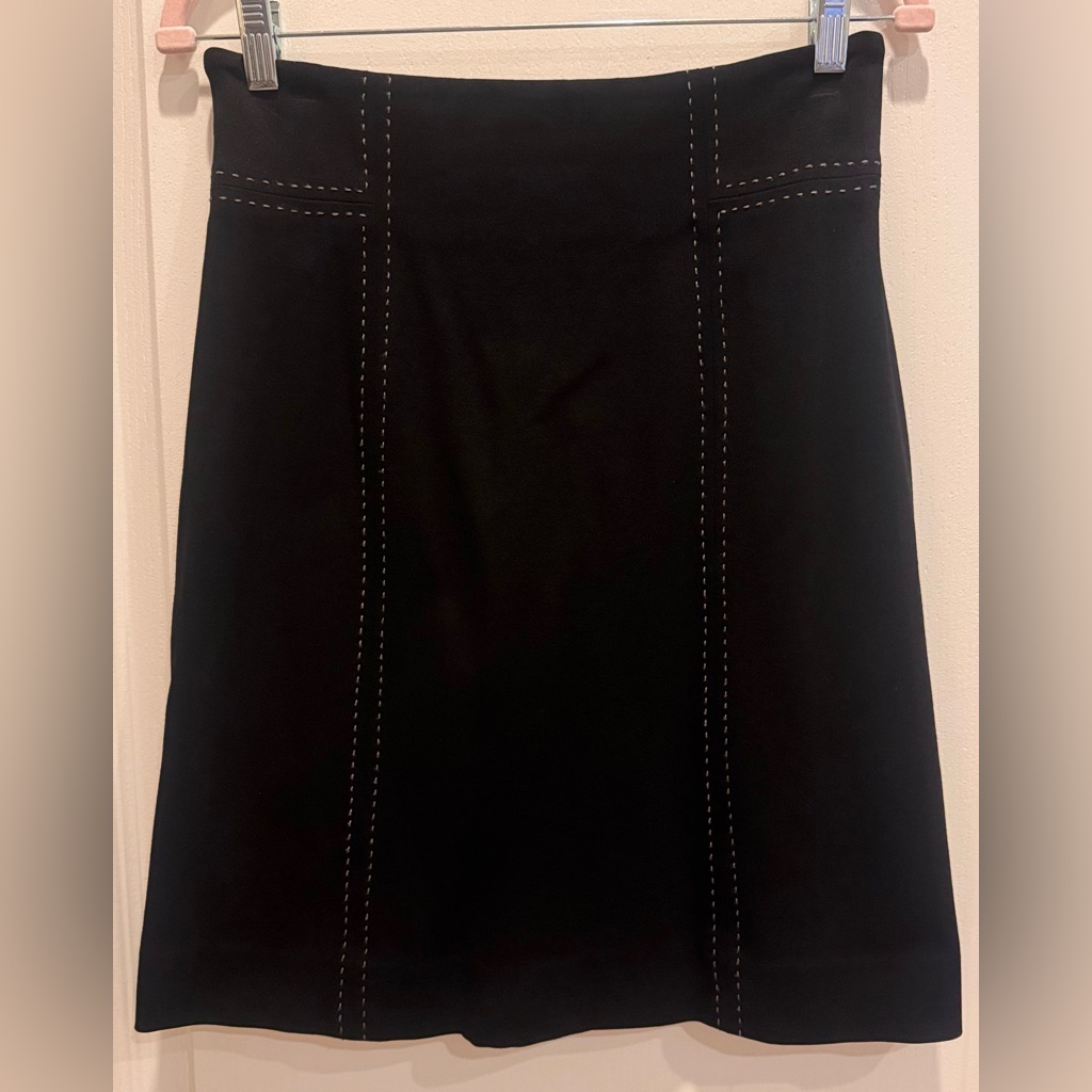 Rebecca Taylor Skirt Black With Beige Topstitching Size 6